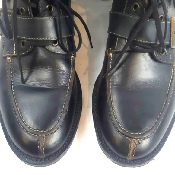 Vintage Johnston & Murphey Black Leather Foldover Boots With Buckle - Picture 7 of 10